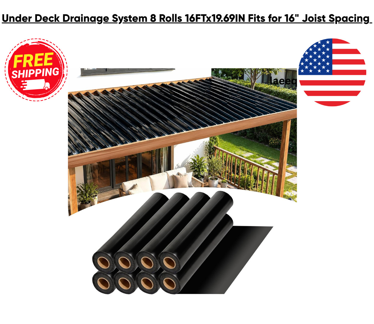 8PCS 16FT Black Under Deck Drainage System HDPE Waterproof Deck Trough Roll USA.