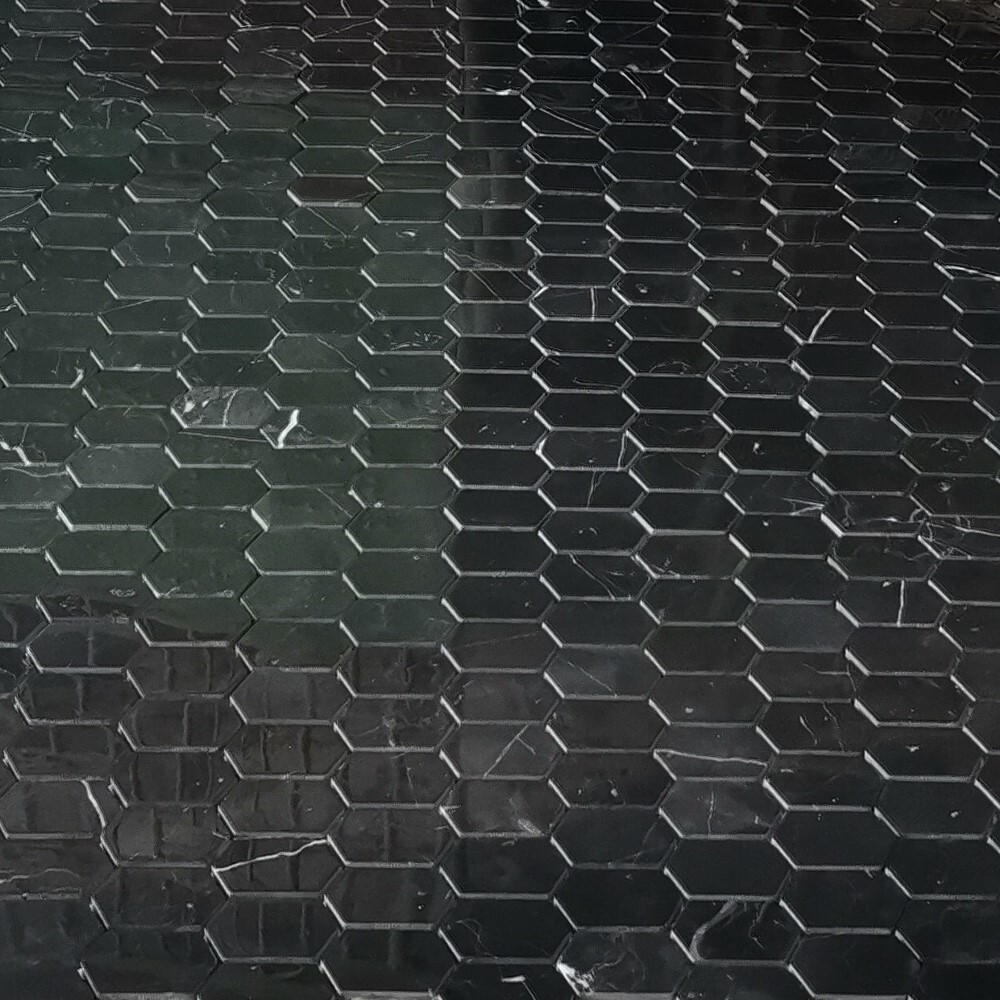 N30AXP Nero Marquina Black Marble Constellation Hexagon Mosaic Tile Polished