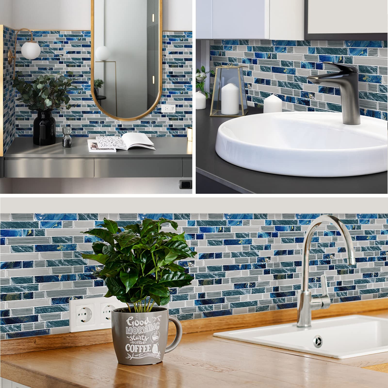 Azulejos Adhesivos Color Azul Para Cocina Y Bano Pack De 10 Calidad Pro