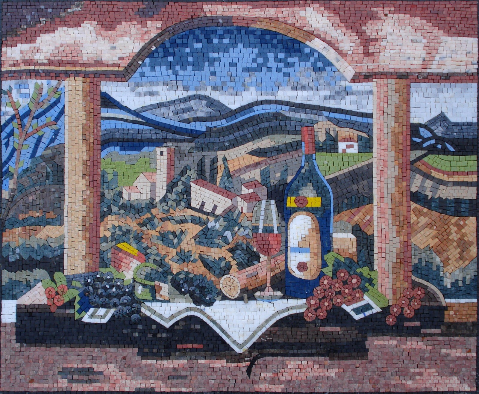BK003 Picnic Overlooking the Countryside Mural Mosaic
