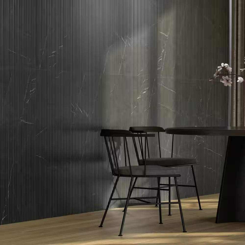 Urban Bamboo Marmi Noir 16 In. X 48 In. Satin Fluted Ceramic Wall Tile (15.51 Sq