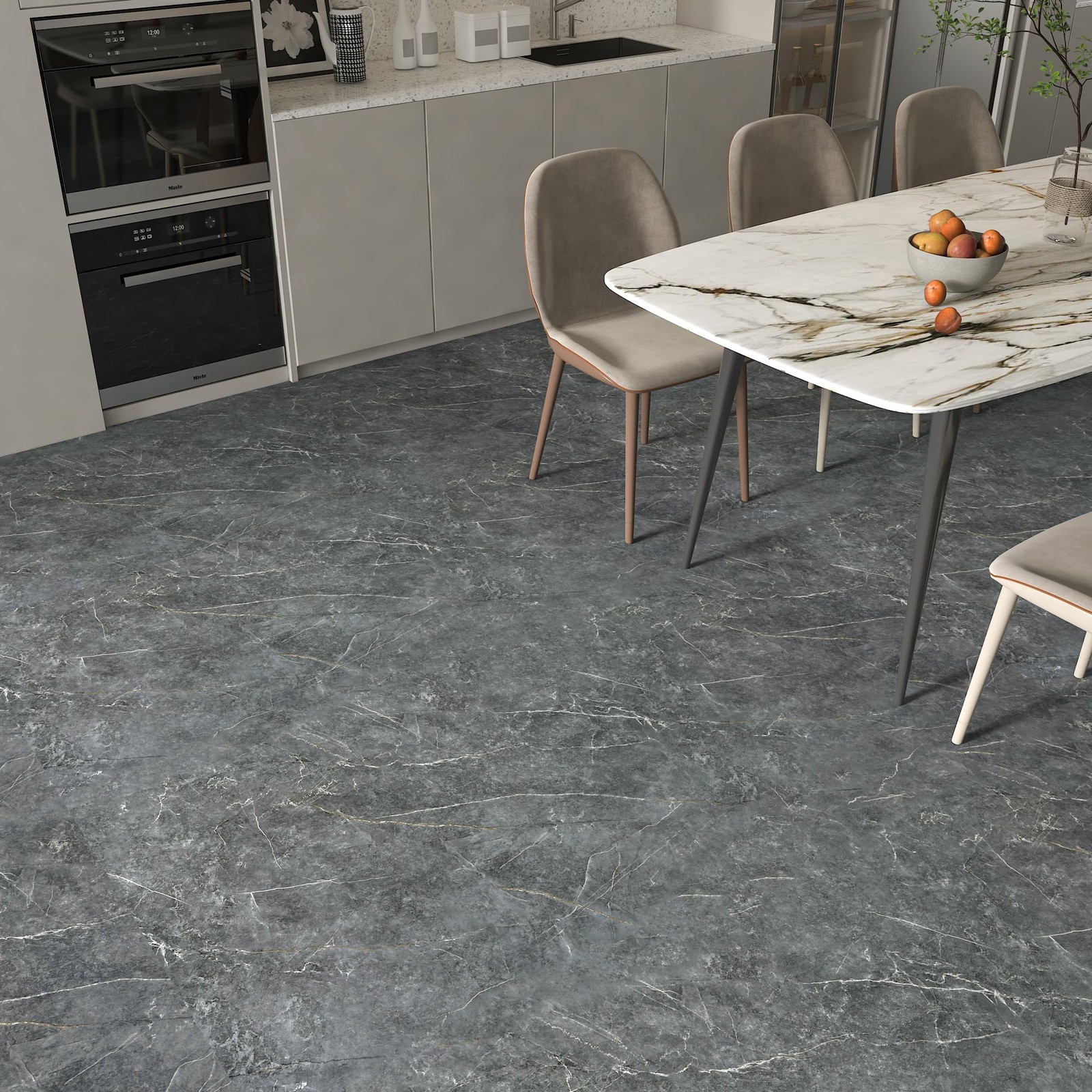 Grey Marble Peel and Stick Matte Flooring Waterproof Stick on Flooring 24″x19…