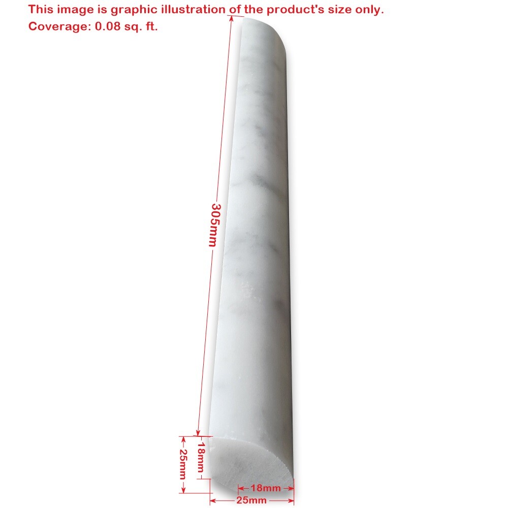 C16H Carrara White Marble Round Cover Edge Pencil Liner Trim Molding Honed