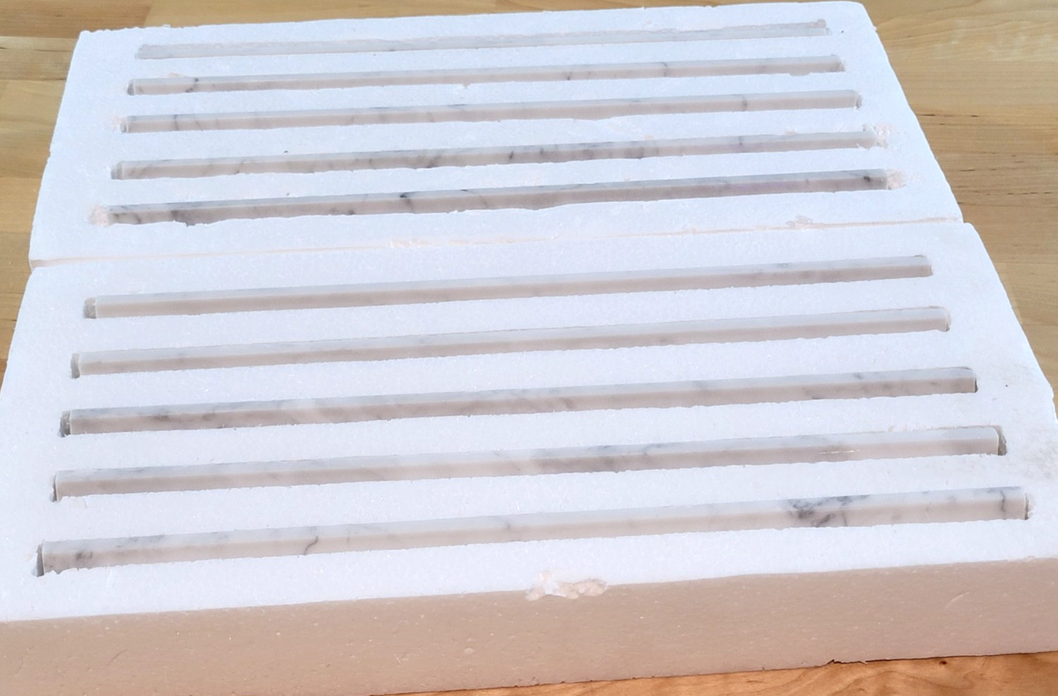 10 PCS – MARBLE PENCIL TRIM LINER 12 X 1-1/4 X 3/8″ White / Gray Italian Marble