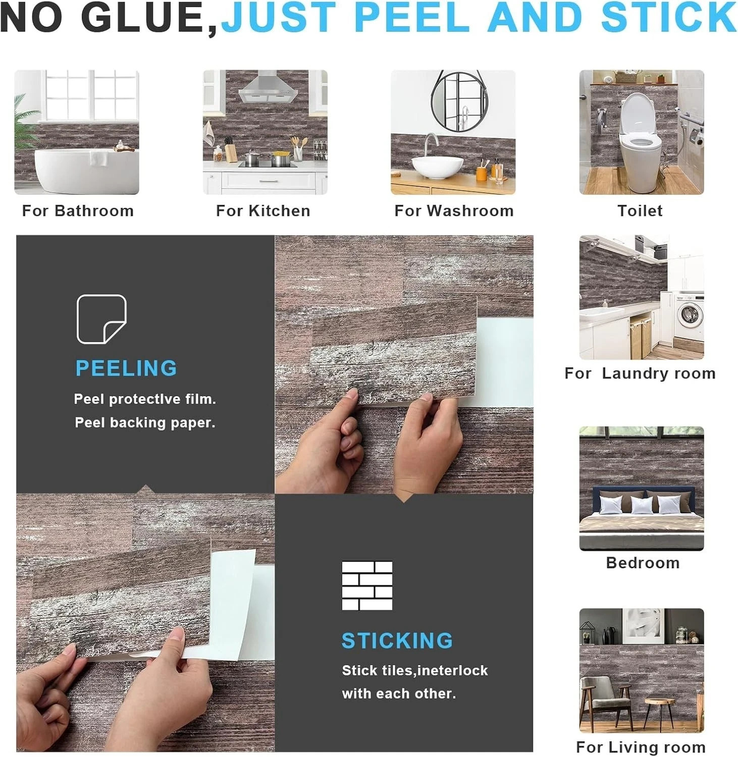Peel and Stick Backsplash Wall Tile 32-Pack 4×8 Inch PVC Distressed Wood