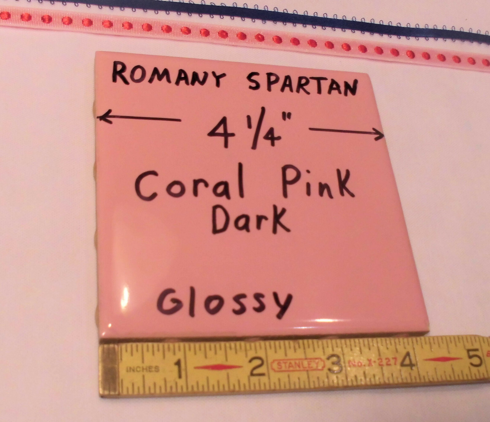 1pc. *Dark Coral Pink* 4-1/4″ Glossy Ceramic Tile; Romany Co. made 1940’s
