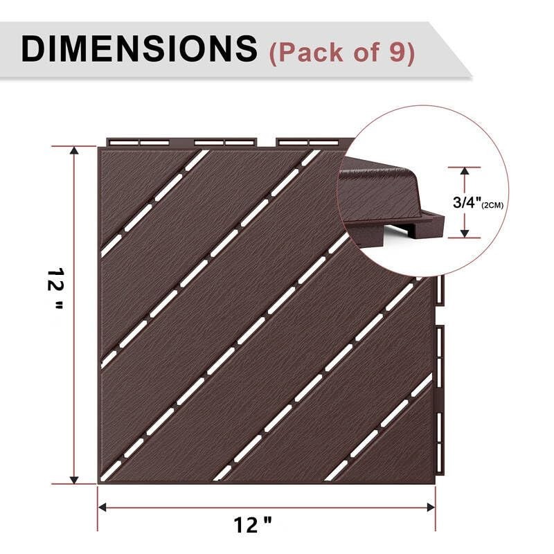 Heavy-Duty Waterproof Outdoor Deck Tiles – 12″x12″ Interlocking Patio Pavers