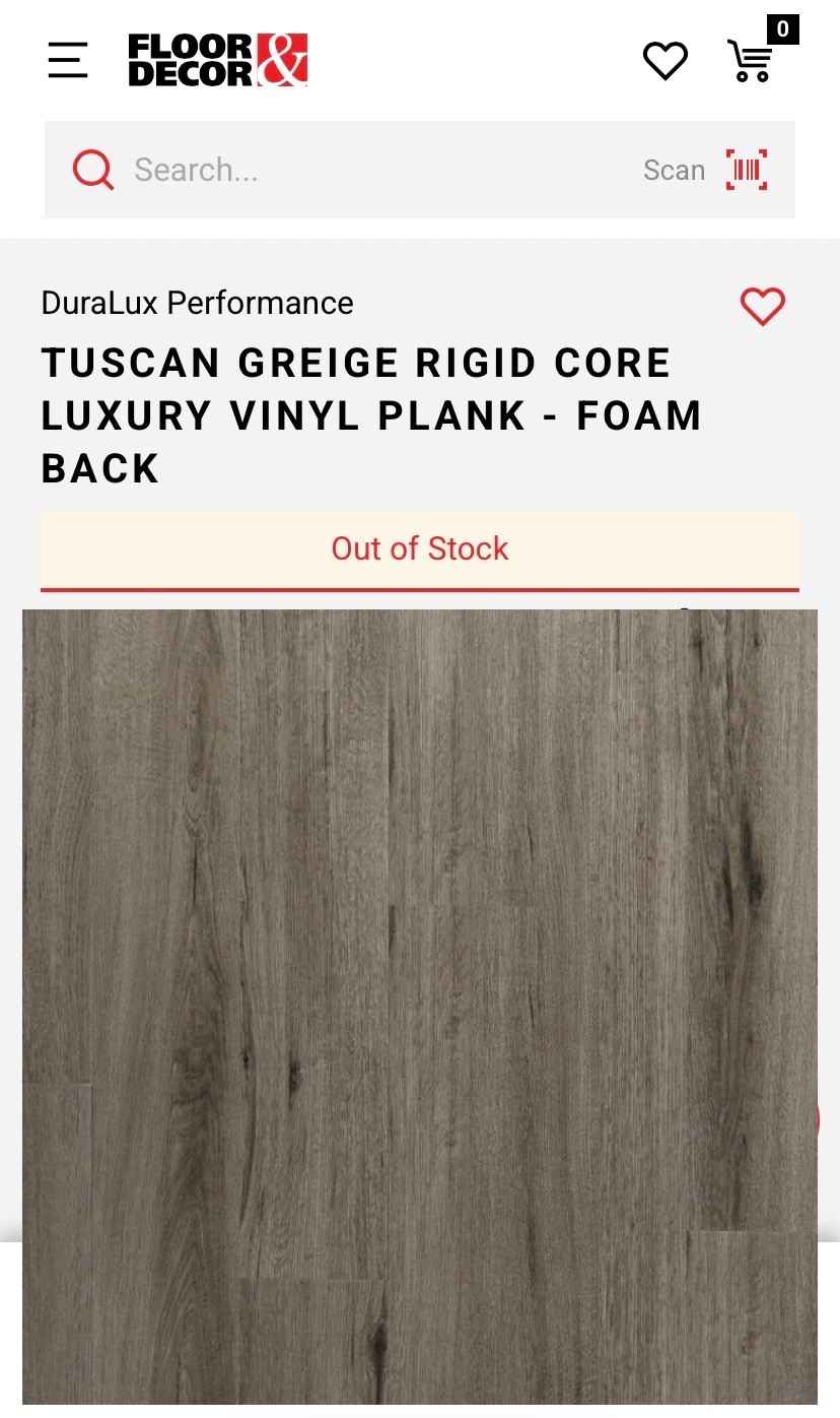 TUSCAN GREIGE vinyl plank flooring waterproof 5mm thick 37.50 L 5.67 W