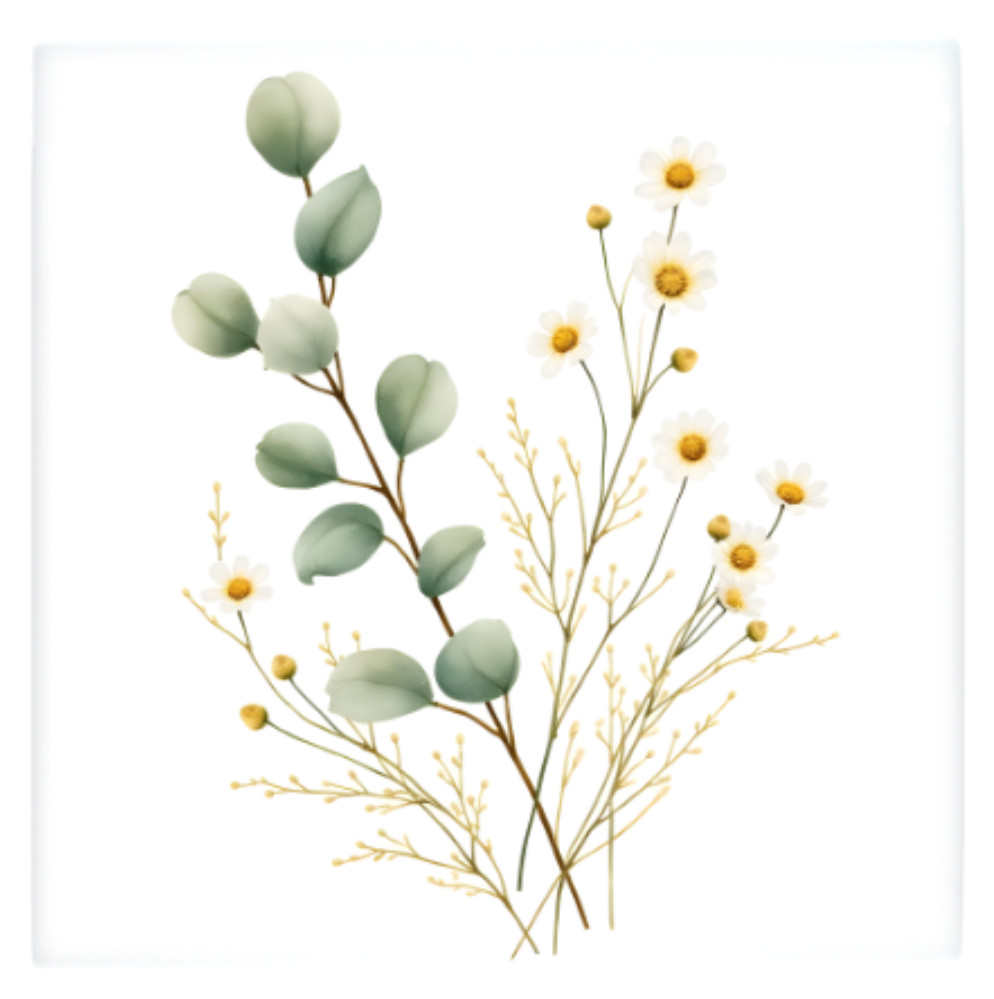 Floral Ceramic Tile 3 sizes Minimalist Flowers 14 Printed in US