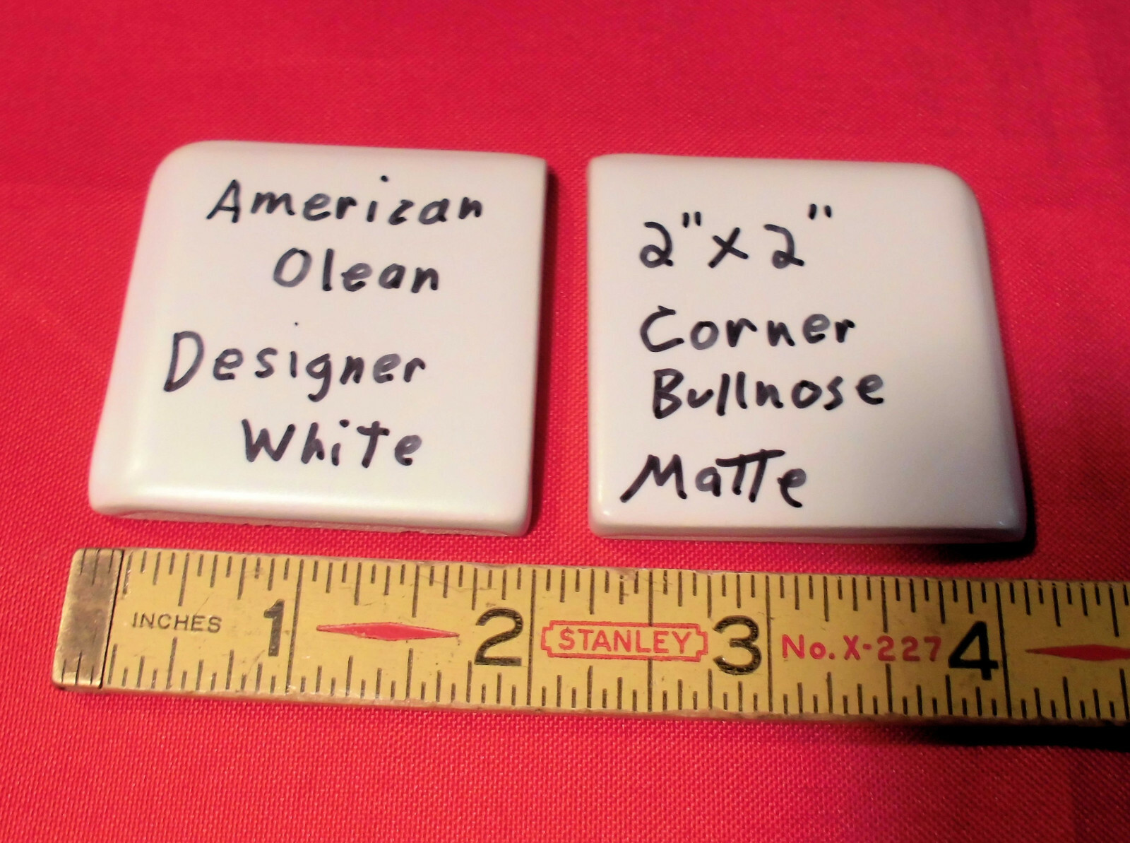 2 pcs. *Designer White* Ceramic Surface Type Tile 2″ X 2″ matte corner bullnose