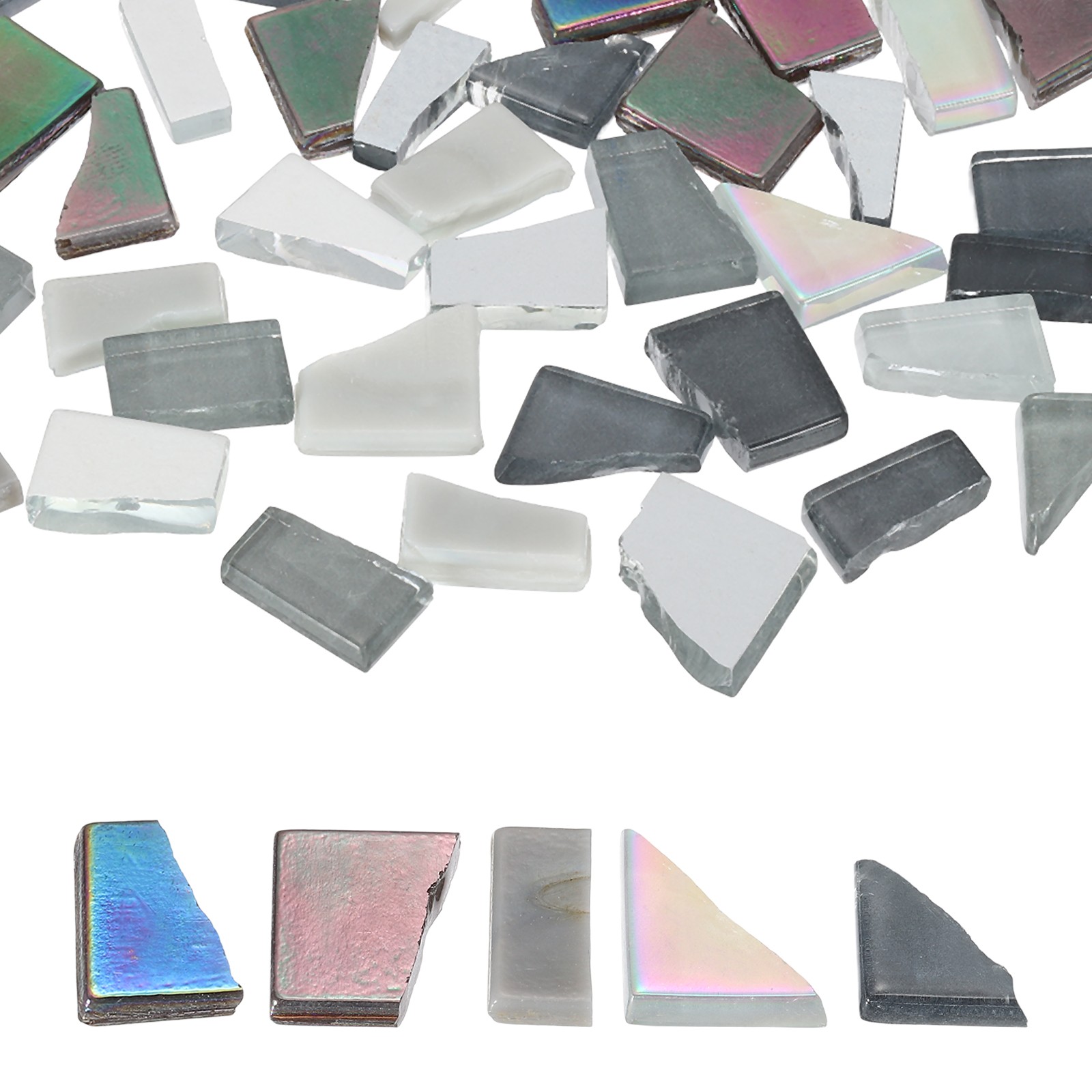 Irregular Glass Mosaic, 300G/0.7LB, White Grey