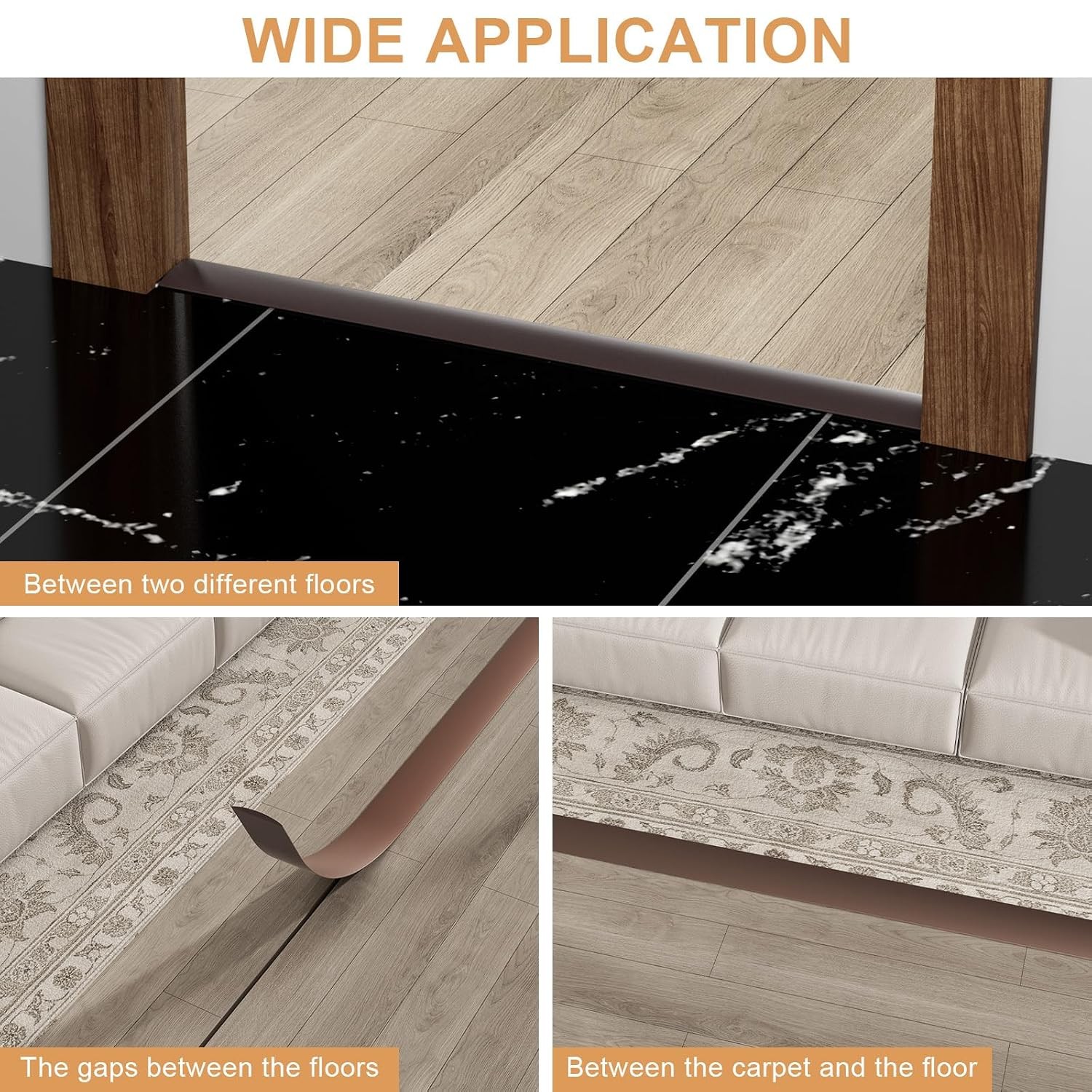 Floor Transition Strip – Self Adhesive Vinyl Flooring Trim for Carpet, Tile &