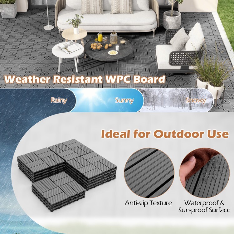 18PCS Interlocking Waterproof Patio Outdoor Garden Flooring Decking Tiles 12×12″