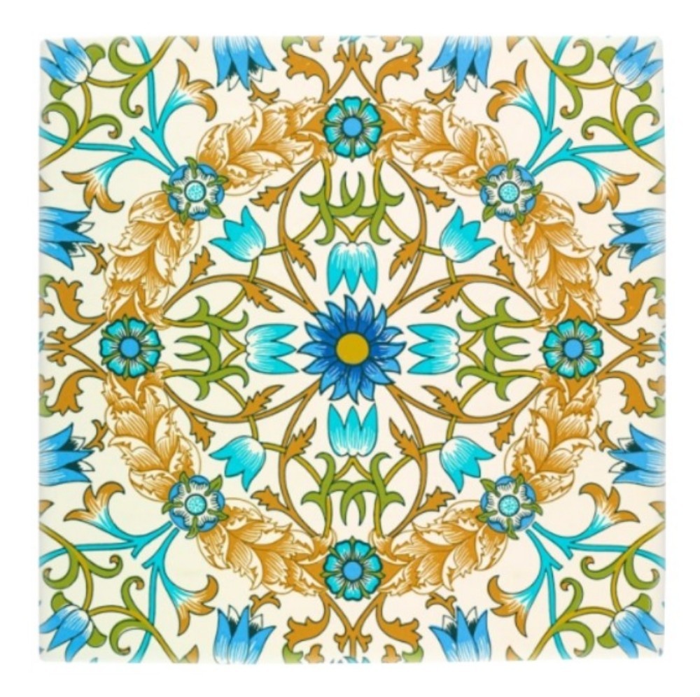 William Morris Orange Blue Pattern art 4.25×4.25, 6×6 or 8×8 inches Printed US