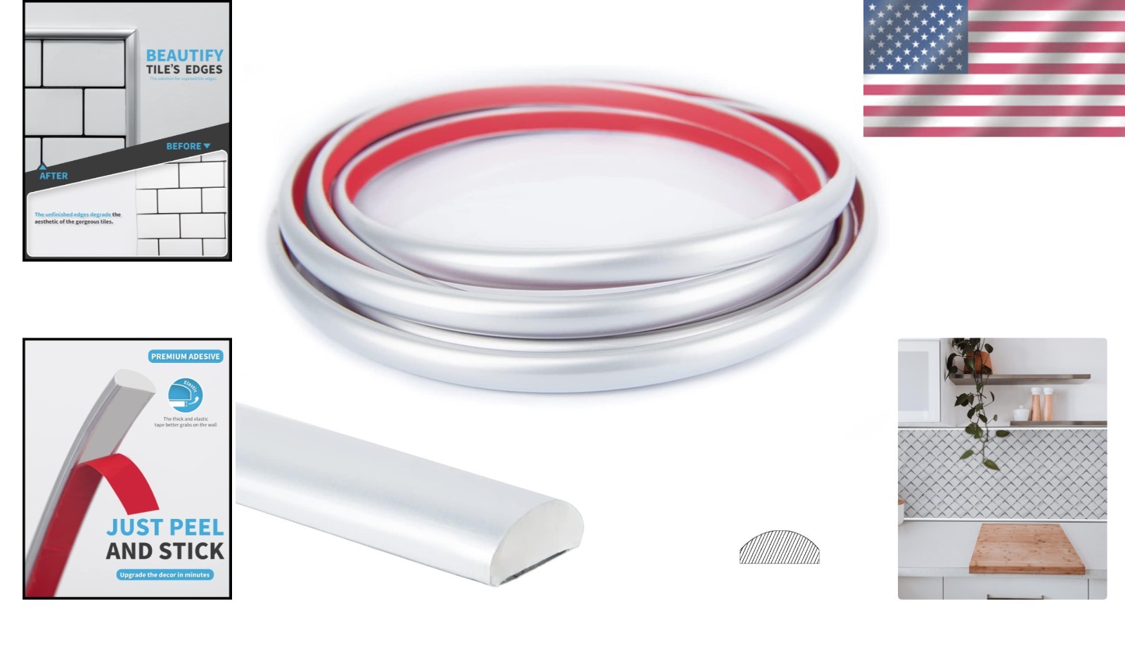 Peel and Stick Trim 25 Feet Silver Self Adhesive PVC for Backsplash Tile Edge