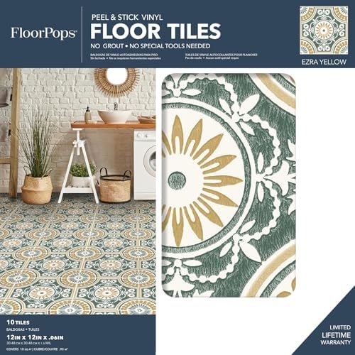 12-in by 12-in Yellow Ezra Vinyl Peel & Stick Floor Tiles (10 Tiles), (10 sq.ft.
