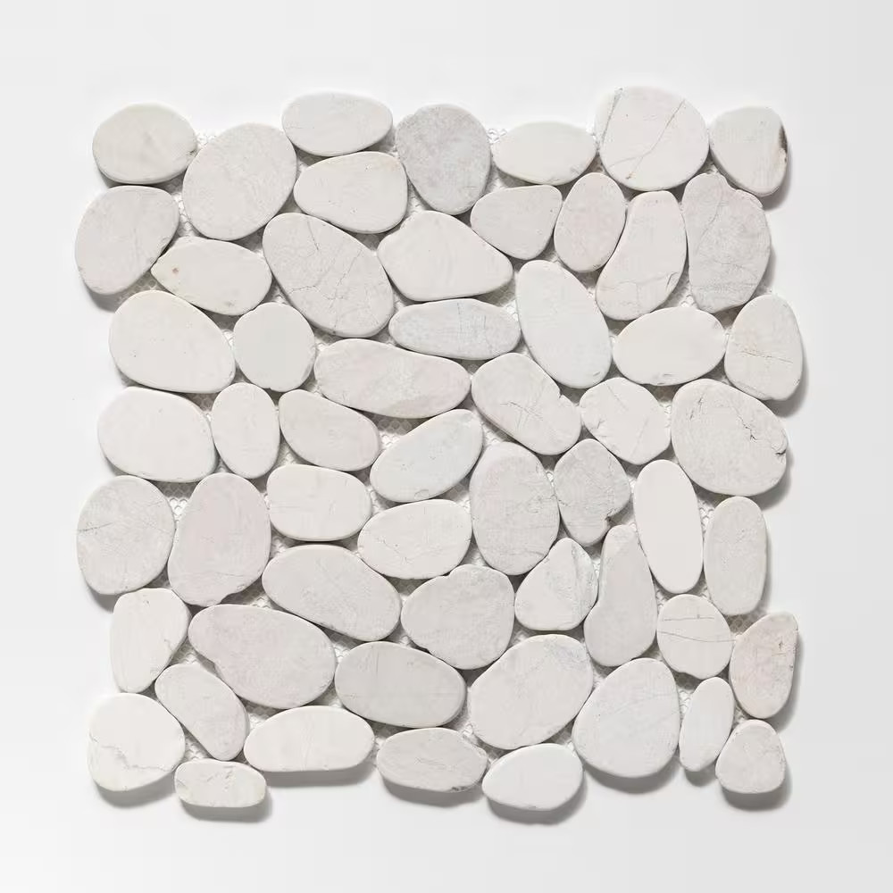 Sliced Pebble Tile White 11-1/4 In. X 11-1/4 In. X 9.5 Mm Mesh-Mounted Mosaic Ti
