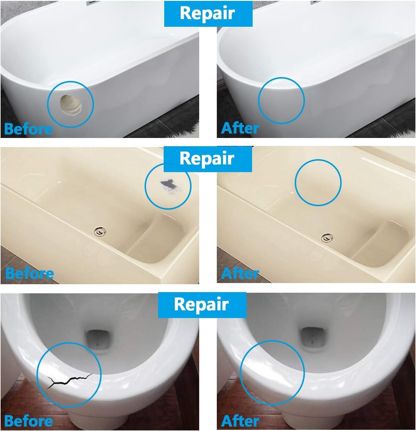 Complete Bathtub Repair Kit – Color Match Epoxy Resin for Porcelain & Fiberglass