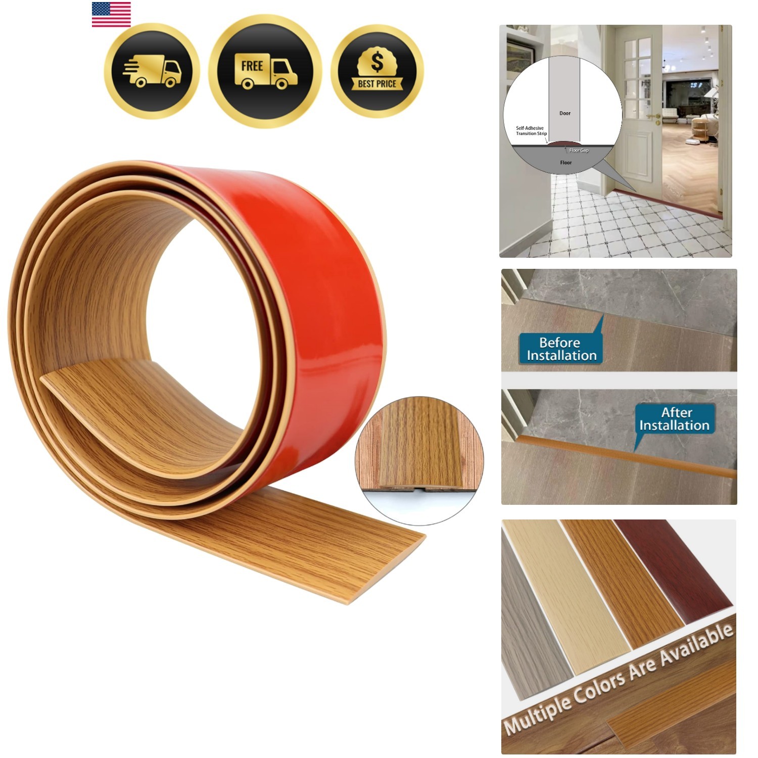 Floor Transition Strip 2″ Self Adhesive Flat Vinyl Flooring Transitions Strip…