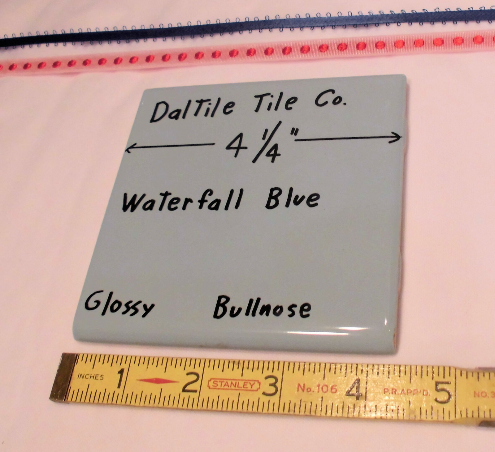 1 pc. Waterfall Blue: Glossy Ceramic Tile by Daltile, 4-1/4″ Bullnose Edge NEW
