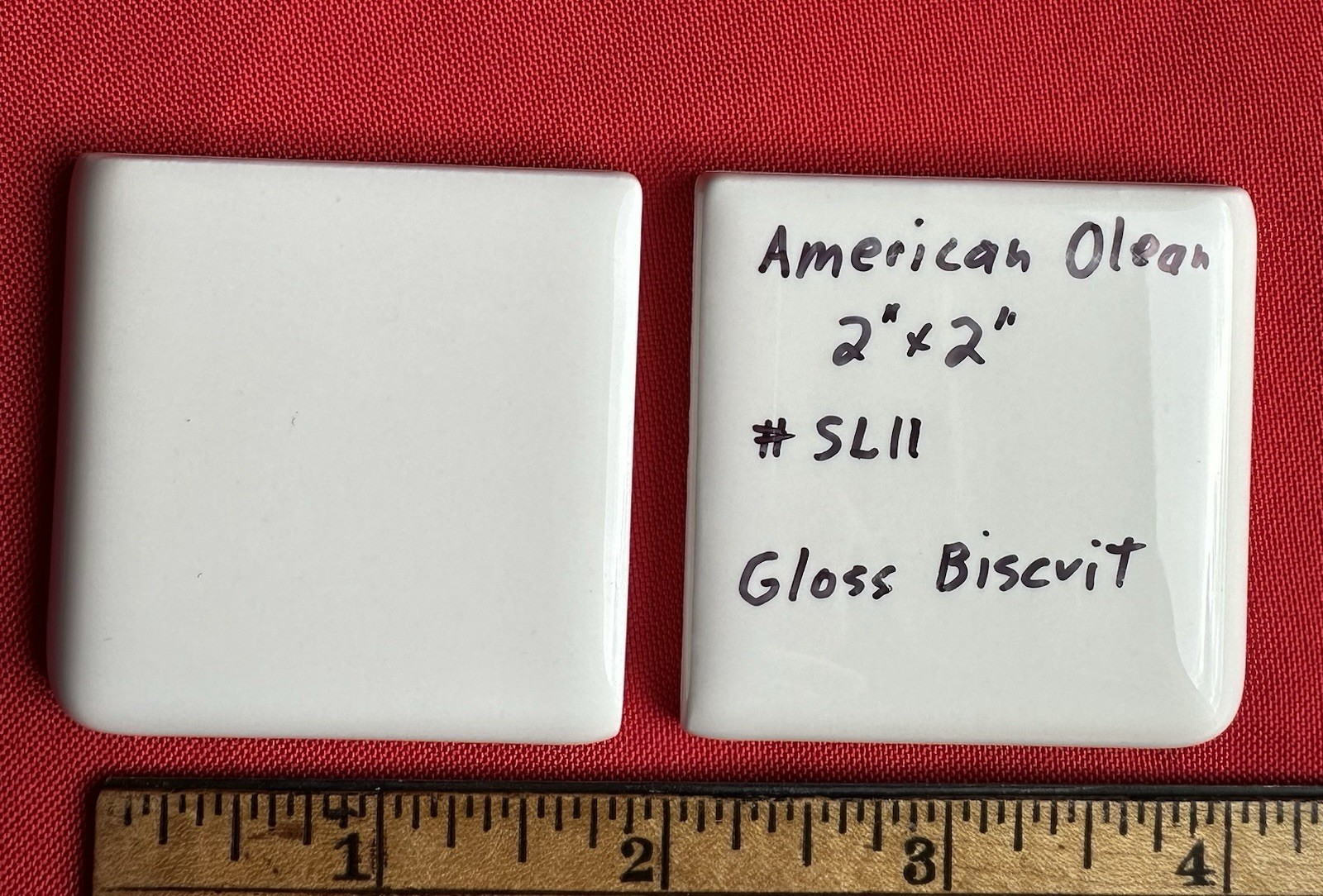 2 pcs. #SL11 Gloss Biscuit: 2″ X 2″ X 5/16″ Ceramic Flat Bullnose Corner Tiles