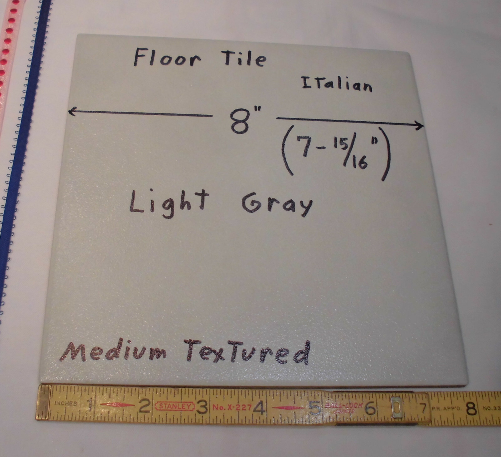 1 pc. “Light Gray” Ceramic Floor Tile 8″ X 8″ Medium Textured; Italian Made New