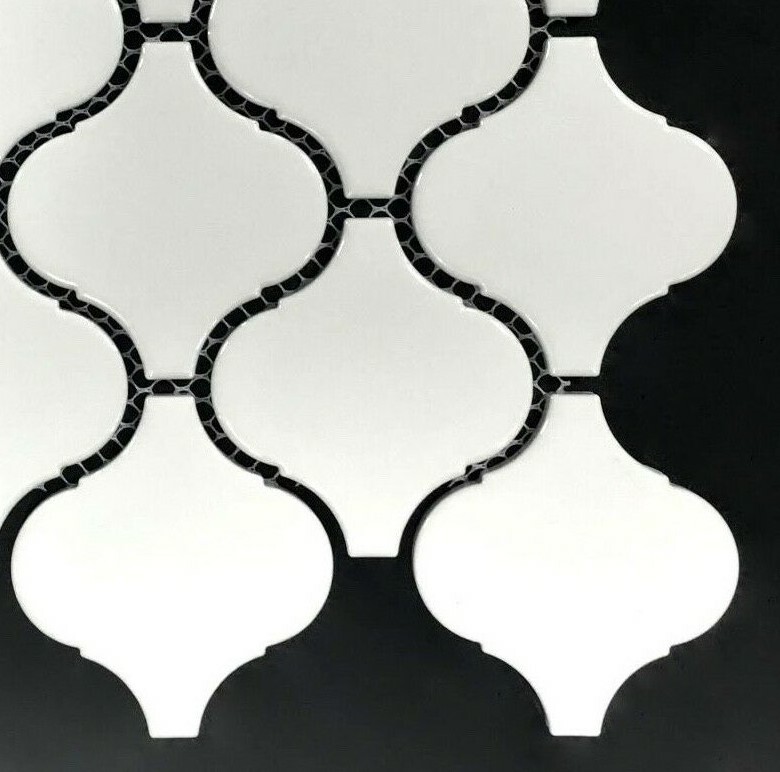 White Glossy Lantern Arabesque Porcelain Mosaic Tile Wall (SAMPLE SWATCH)