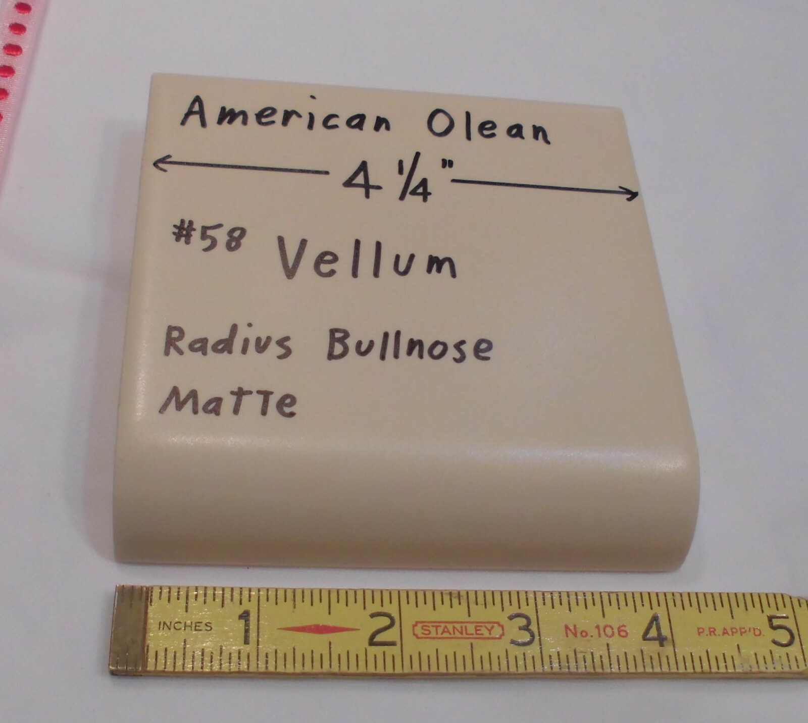 1 pc. Vellum – Tan: Matte Radius Bullnose Ceramic Tile 4-1/4″ American Olean
