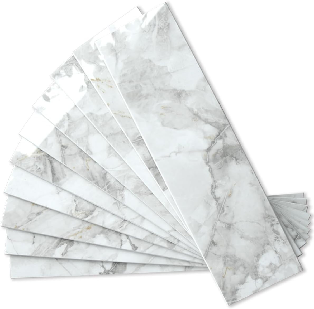 40-Piece Polished White Marble Peel and Stick Backsplash Wall Tiles, 3″