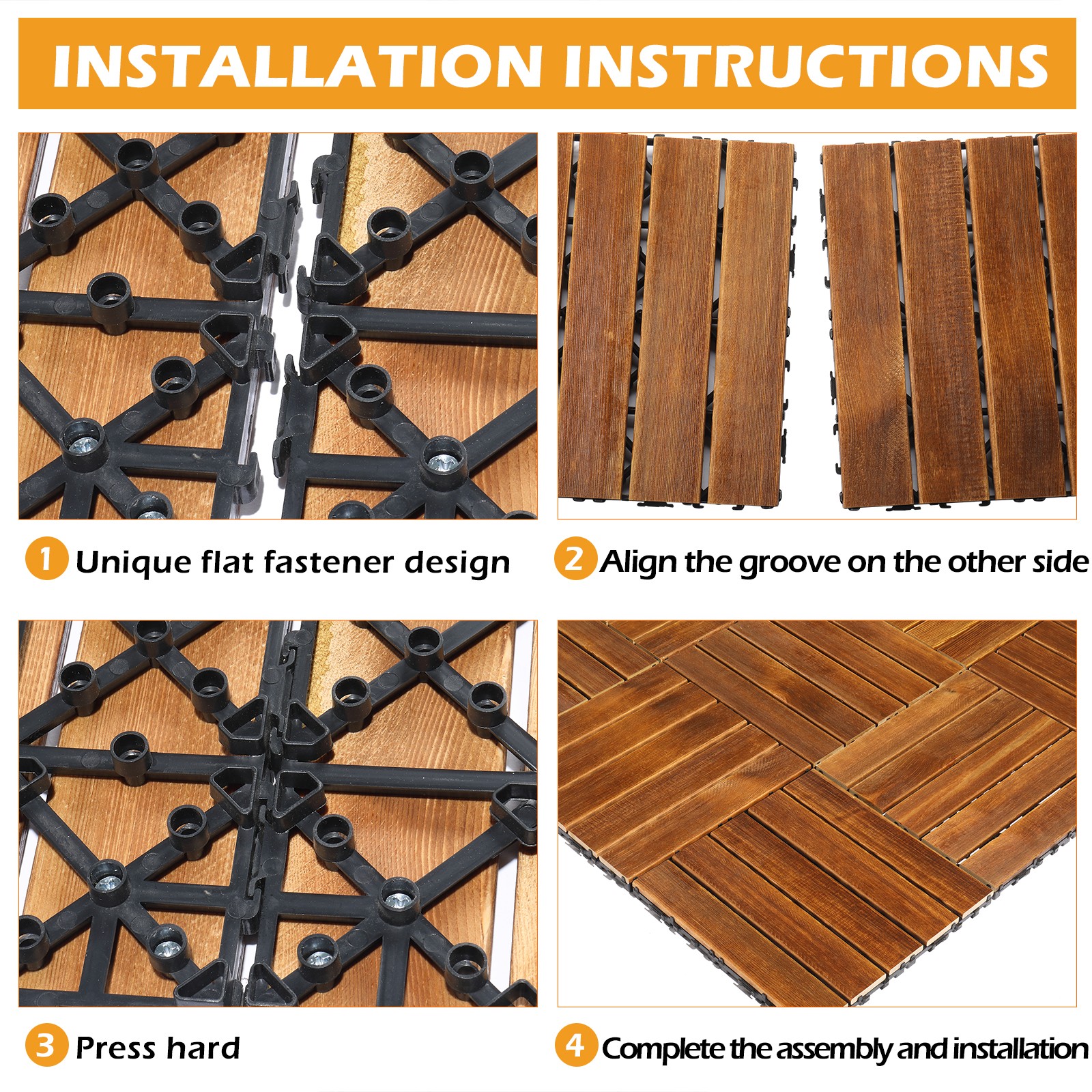 27pcs Wood Interlocking Deck Tiles 11.8″x11.8″, Waterproof , Stripe Pattern