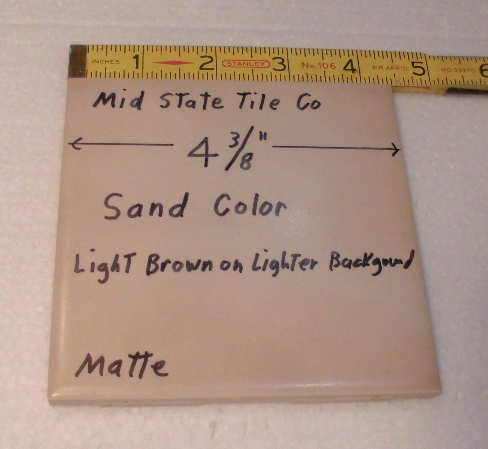 1 pc. Sand Color – Light Brown: Matte Ceramic Tile 4-3/8″ by Mid-State: smooth