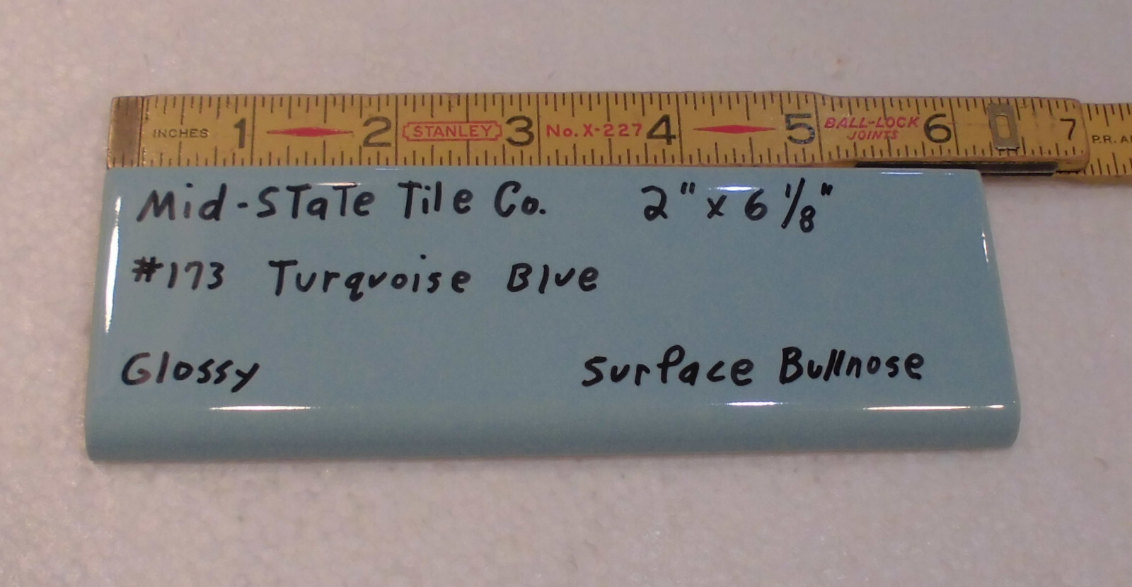 1 pc. Turquoise – Blue: 2” X 6” Surface Bullnose Ceramic Tile by MID-STATE NOS
