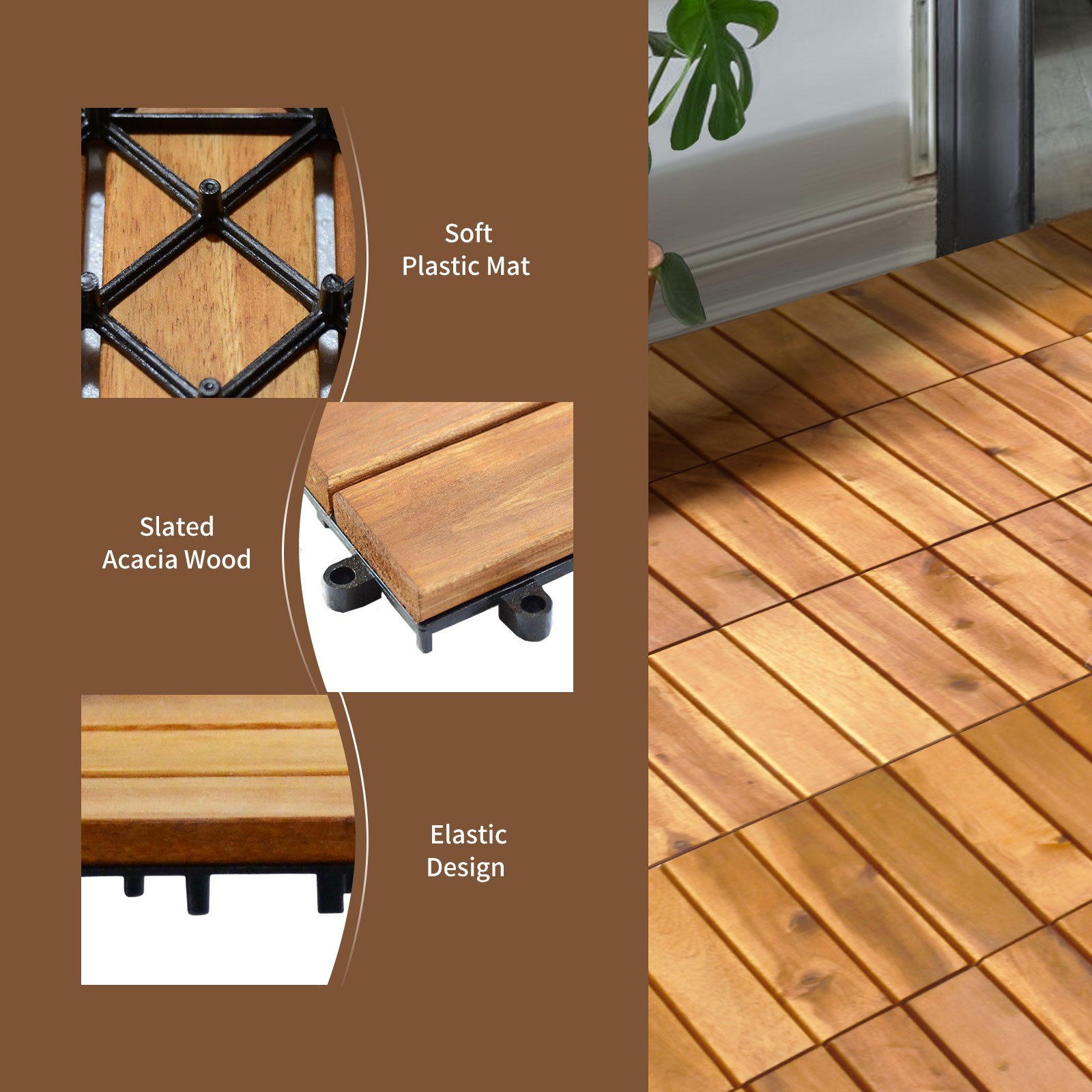 Costway 27PCS Patio Interlocking Tiles Acacia Slat Wood Garden Outdoor &Indoor