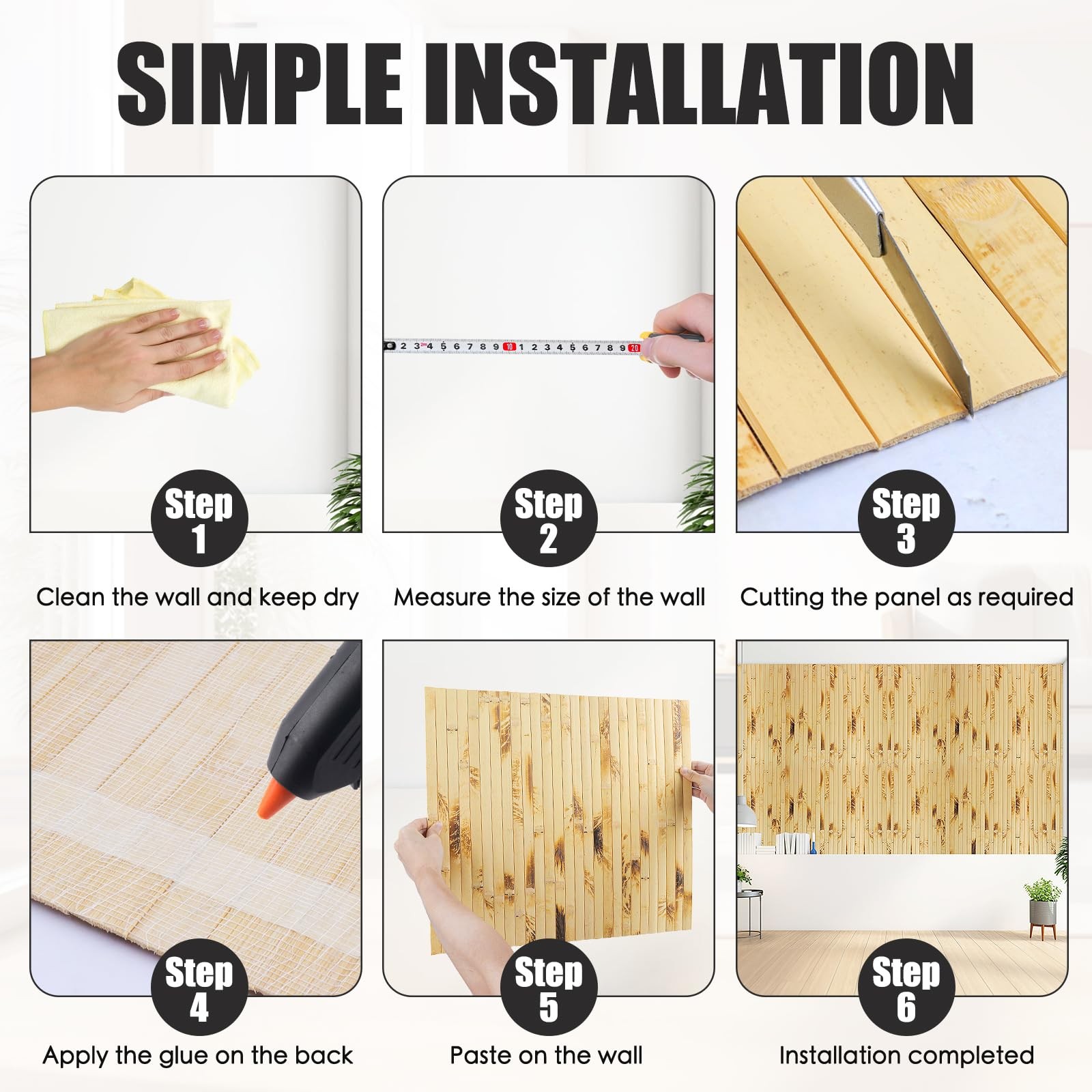 Bamboo Wall Panel for Interior Decoration Bamboo Pole Wrap Roll Natural Wains…