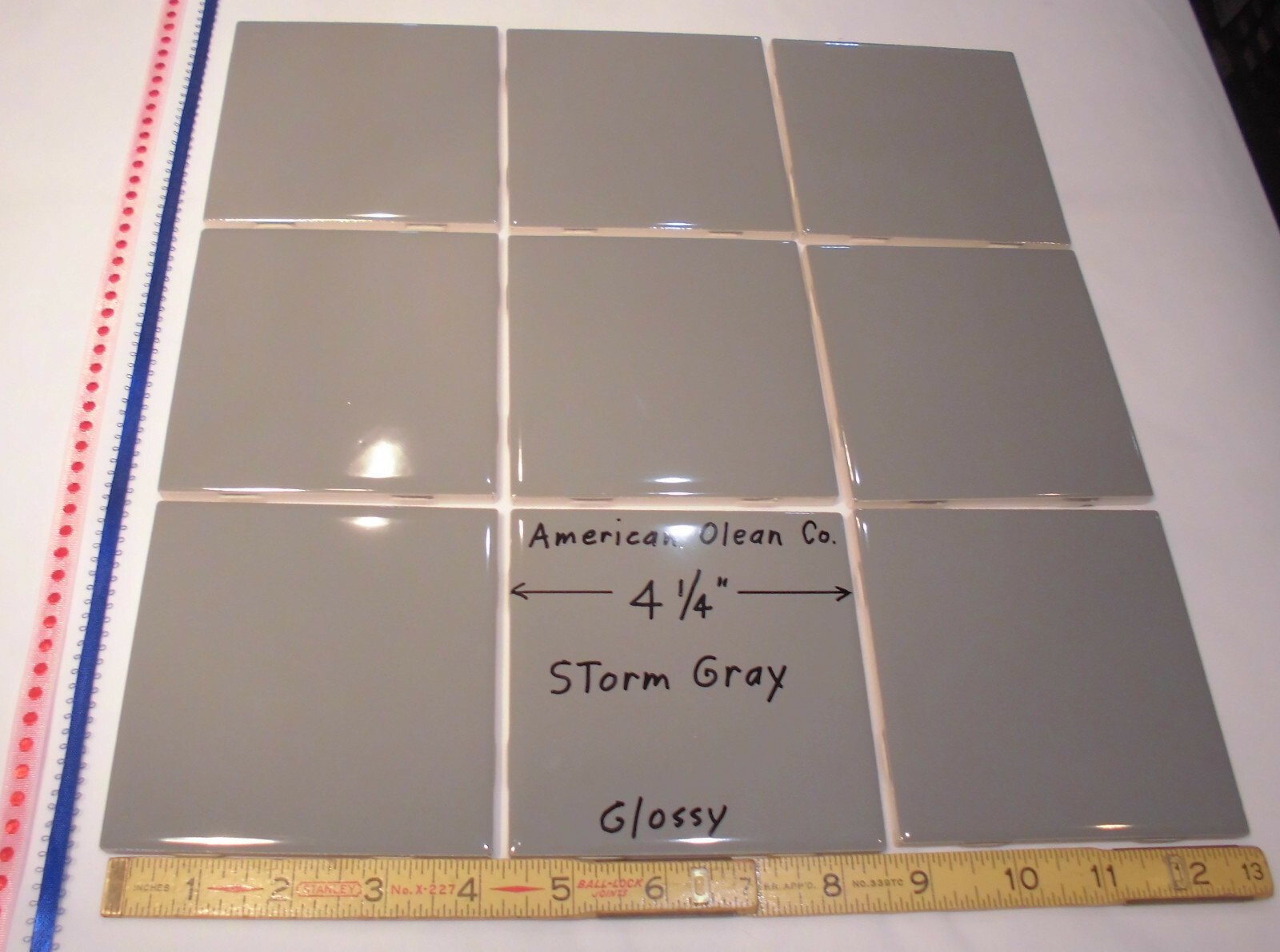 9 pcs. Glossy *Dark Storm Gray * 4-1/4″ Ceramic Tiles by American Olean Co. NEW