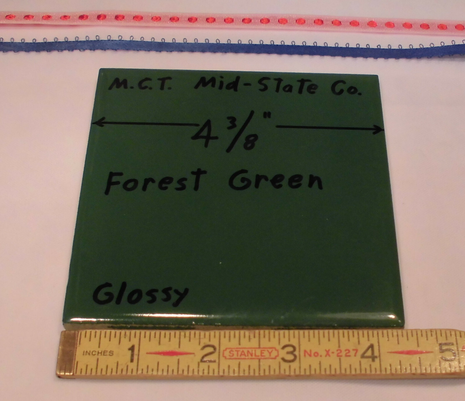 1 pc. Dark Forest Green: Ceramic Tile 4-3/8 by M.C.T. ; Mid-State Co.; NOS