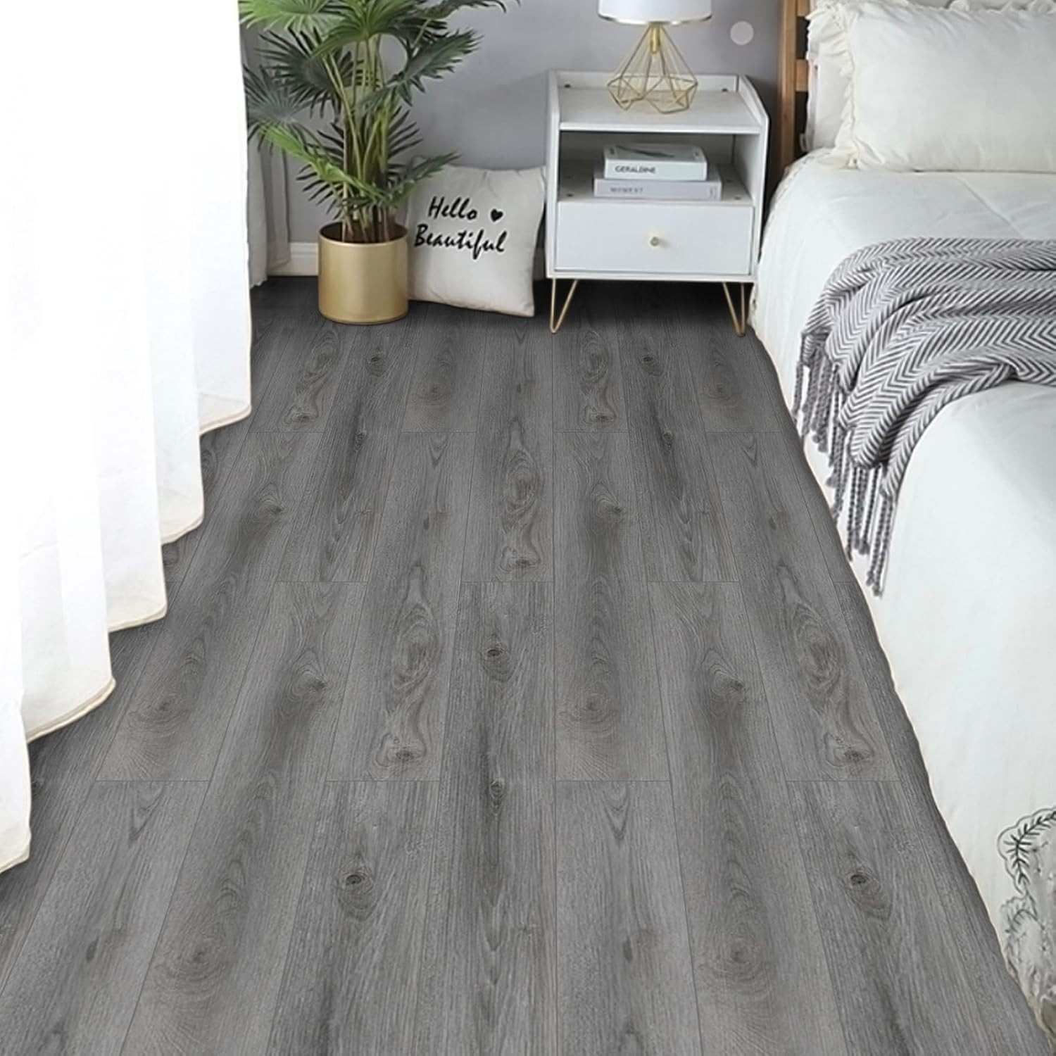 Scratch-Resistant Grey Peel and Stick Floor Tiles, 10-Pack for Stylish Upgrades