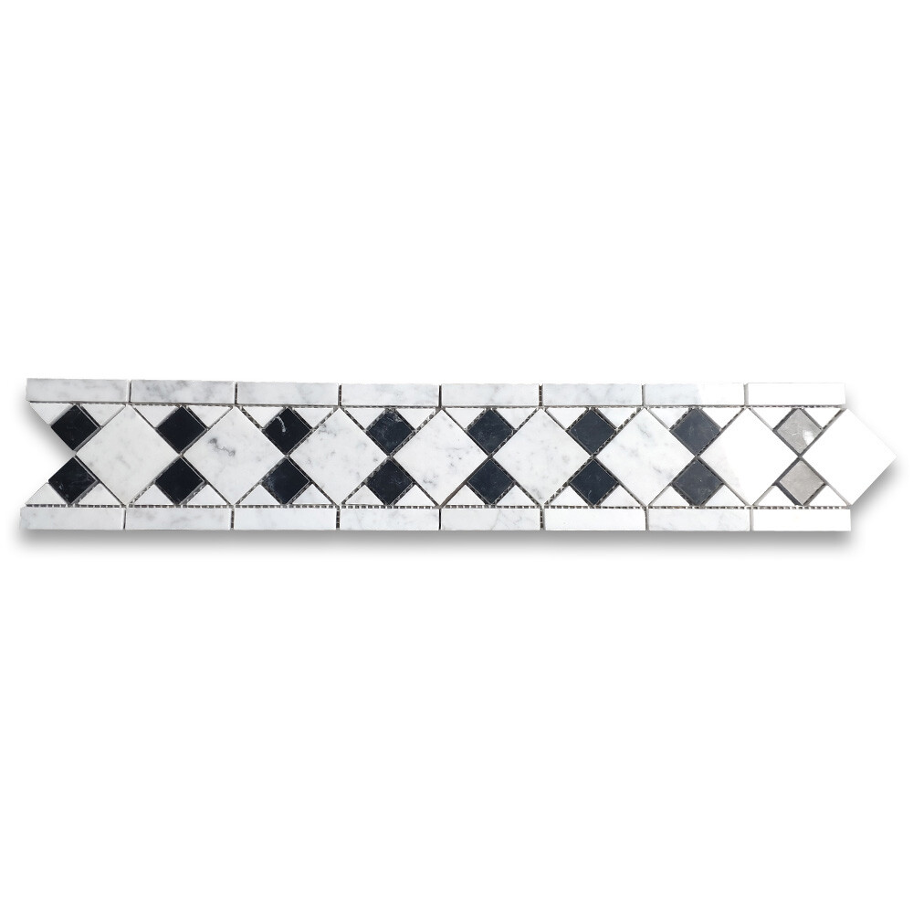 B0093P Marble Mosaic Border Listello Tile Venice Monochrome 4×11.1 Polished