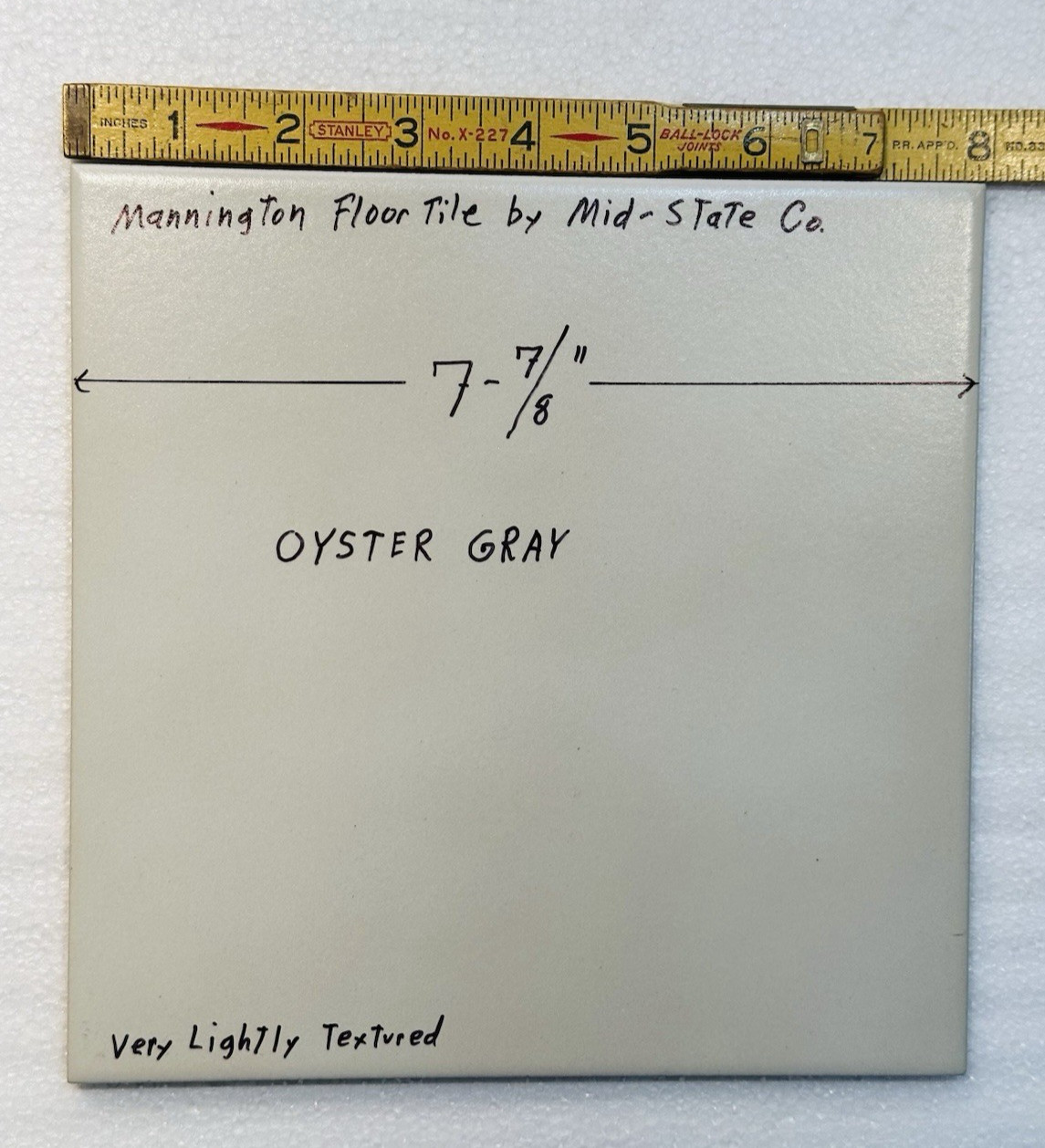 1 pc. Oyster Gray: Ceramic Floor Tile: 8″ X 8″ Lightly Textured by Mid-State Co.