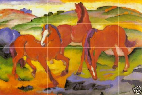 36 x 24 Art Red Horses Franz Marc Ceramic Mural Backsplash Horses Tile #75