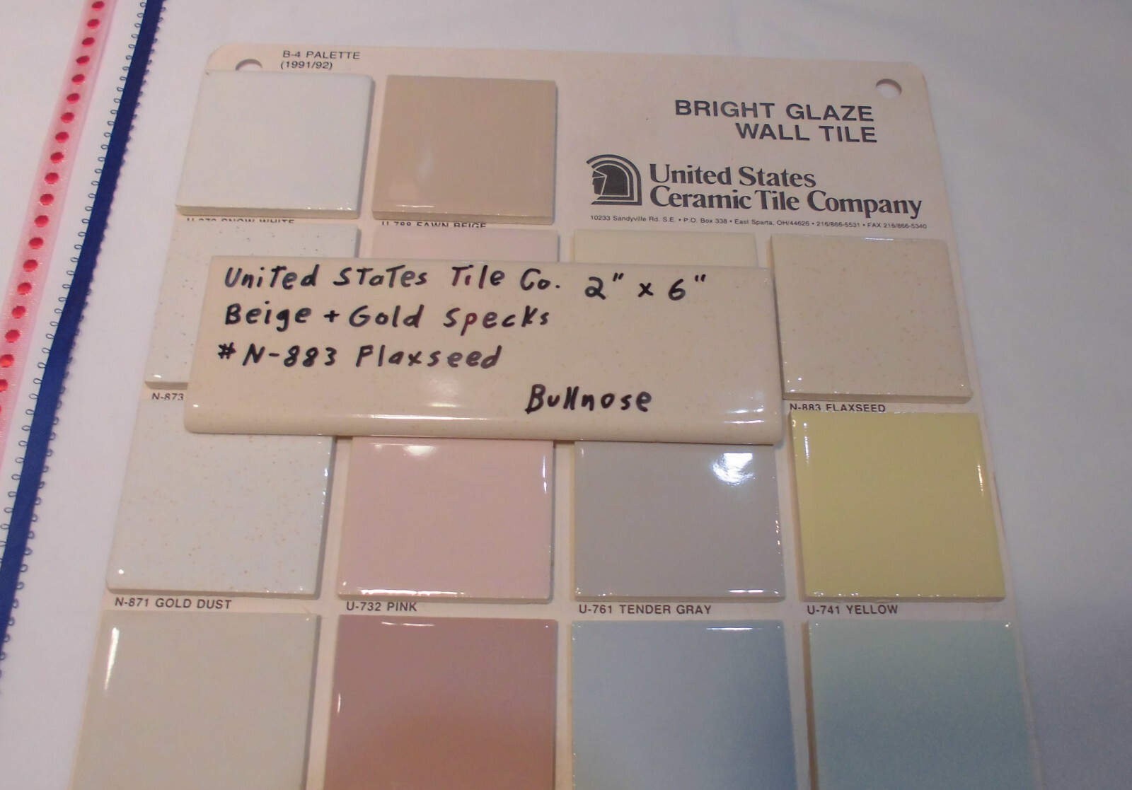 1 pc. Flaxseed / Beige + Gold Specks; Glossy Bullnose Surface Flat Ceramic Tile
