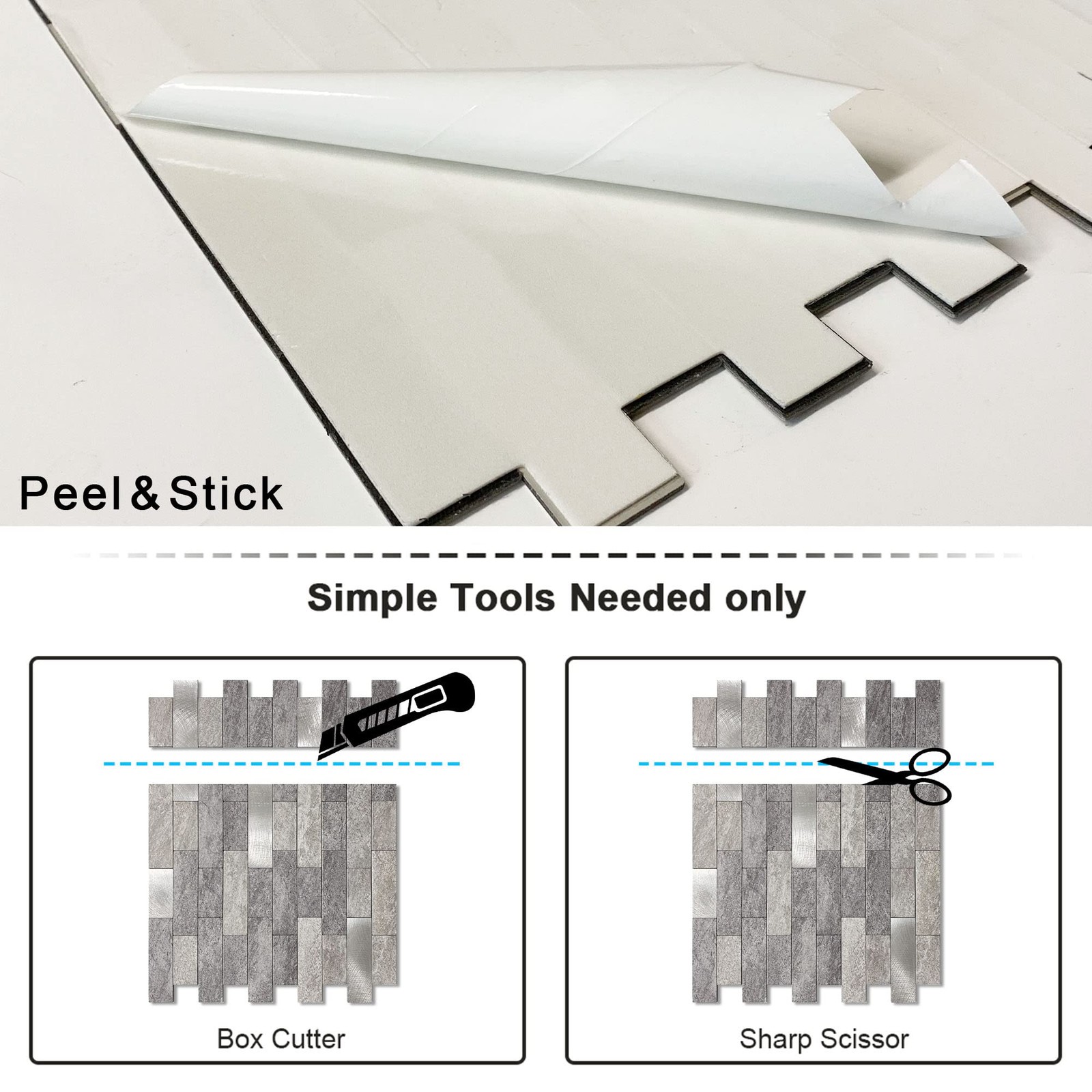 Stone Kitchen Backsplash Peel and Stick Wall Tile Gray Mix 10pcs