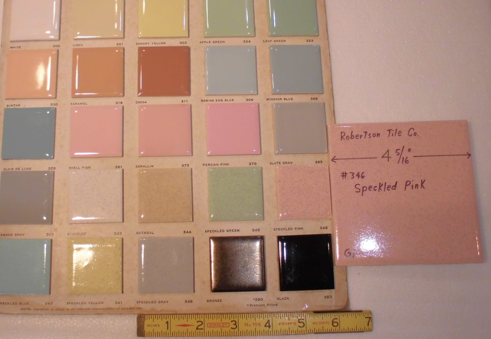 1 pc. Speckled Pink: 4-5/16″ Ceramic Tile by Robertson, pink + tiny specks, NEW