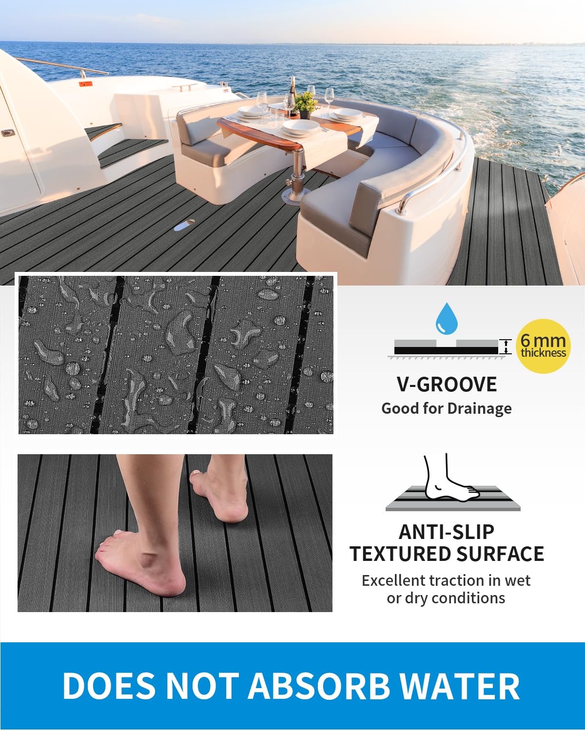 EVA Foam Teak Marine Decking NonSlip Waterproof 6mm Thick Boat Mat Sheet 96×16.