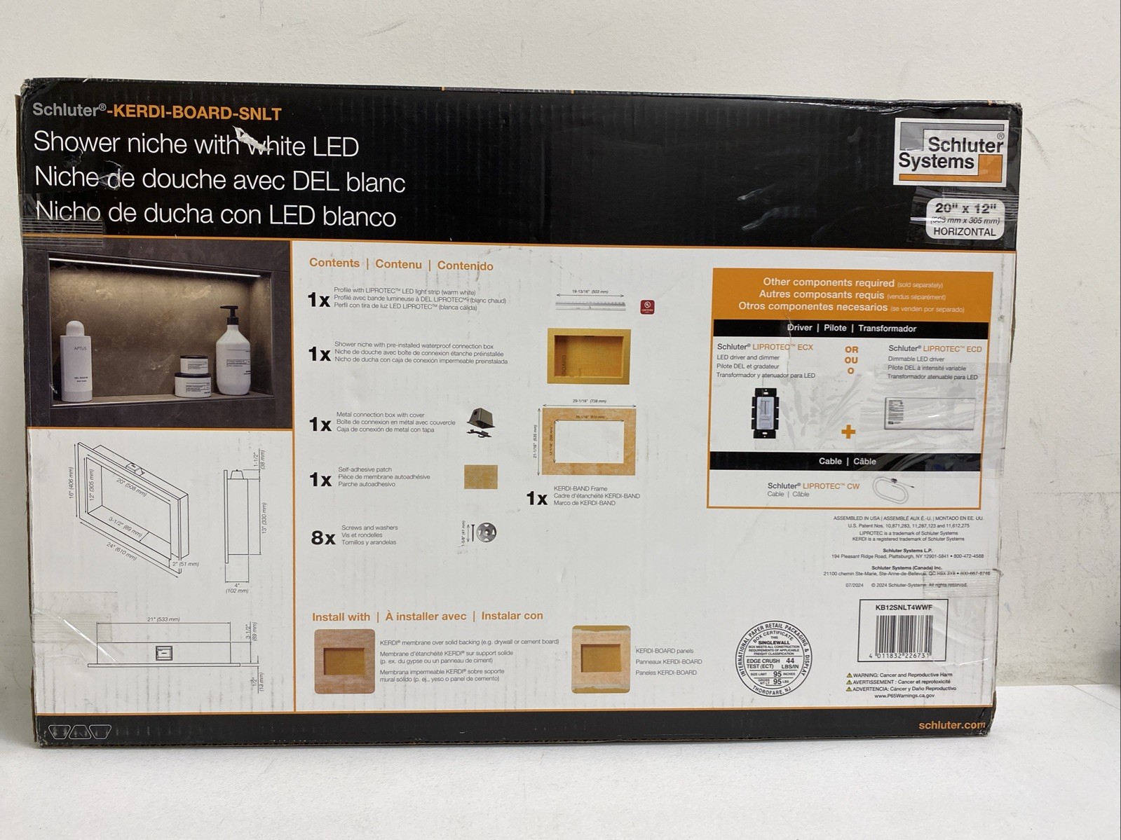 Schluter KB12SNLT4WWF KERDI-BOARD-SNLT 20″x12″ Shower Niche w Liprotec LED Light