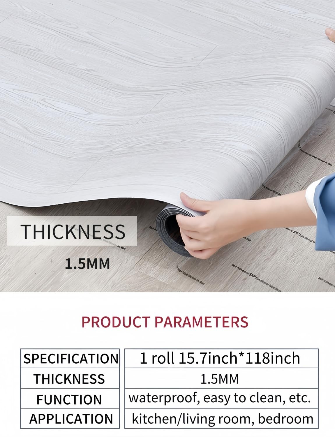 15.7 Wide Vinyl Flooring Roll 12.86 Sq.ft -FOGZUVR Peel and Stick Floor Tiles…