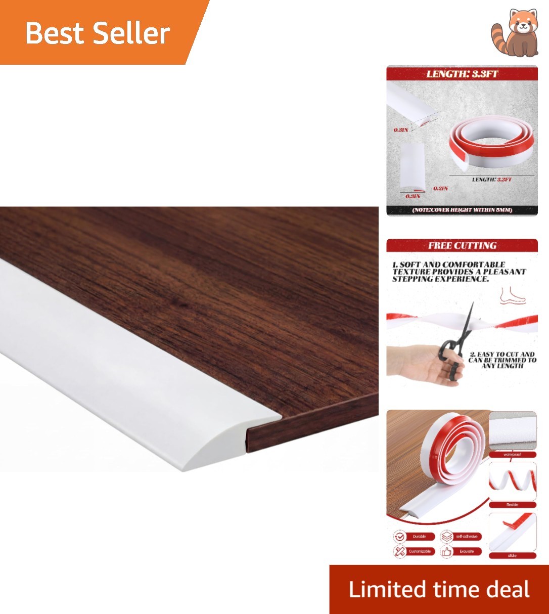 Durable 3.3ft Rubber Carpet to Tile Transition Strip – Easy Installation