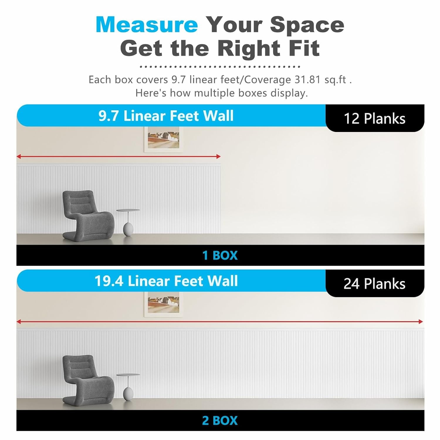 Wainscoting Wall Panel Kit 37.8″ Tall Beadboard Panels Walls Polystyrene Board &