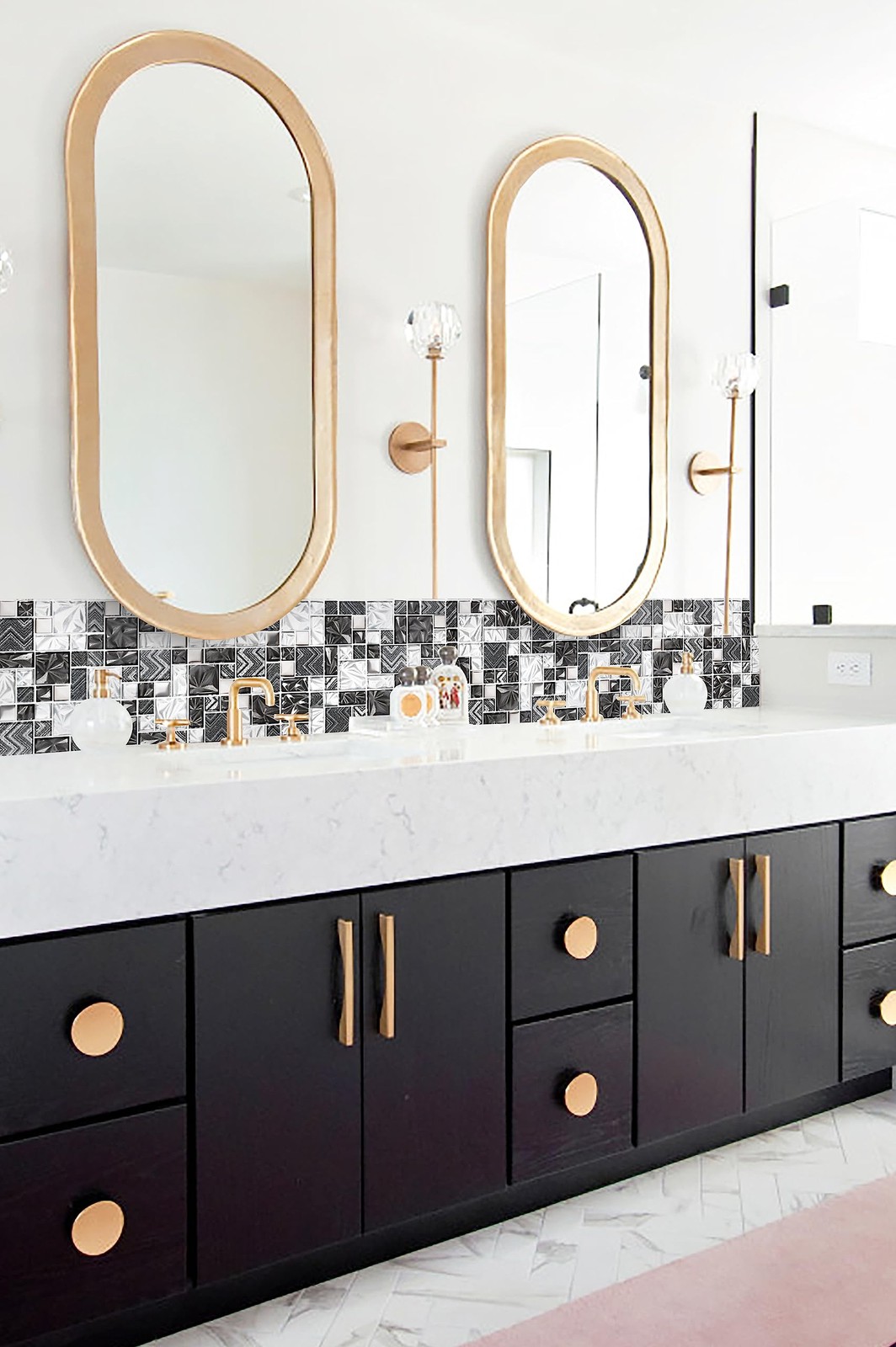 Elephantile Black & White Glass Tiles Kitchen Bathroom Wall Backsplash Mosaic…