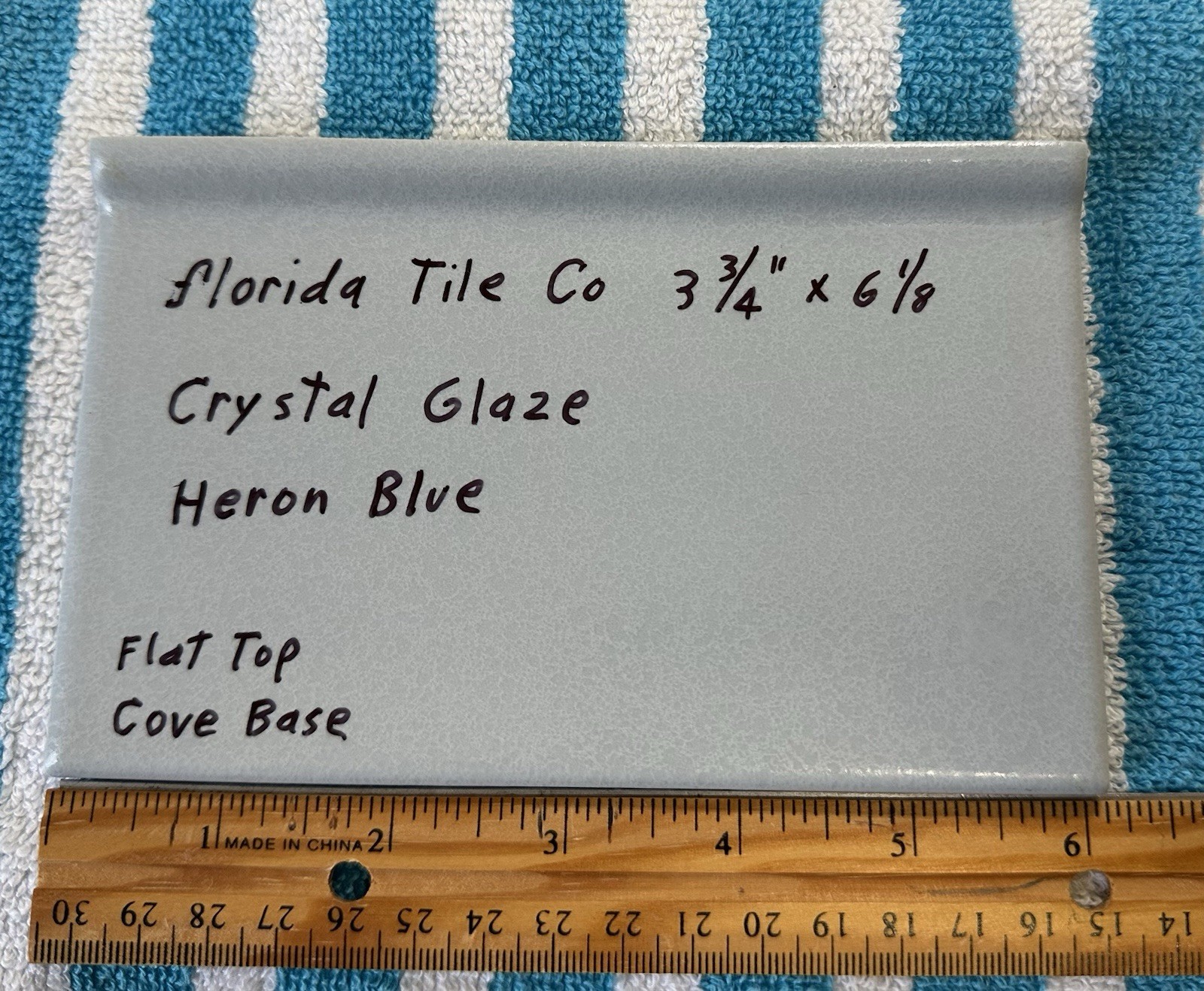 1 pc. Light Blue: 3-3/4″ X 6-1/8″ Ceramic Cove Base Tile, florida Co. Flat Top
